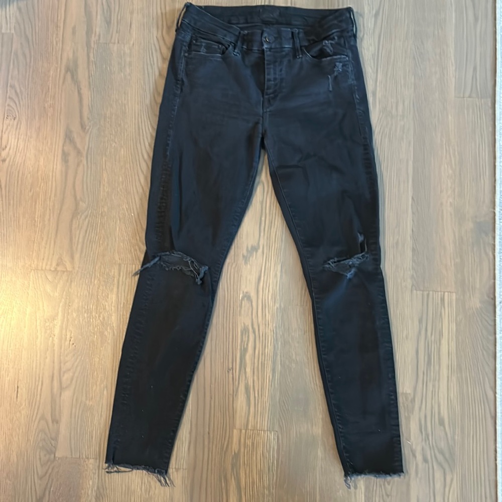 Mother Looker Fray distressed black jeans
